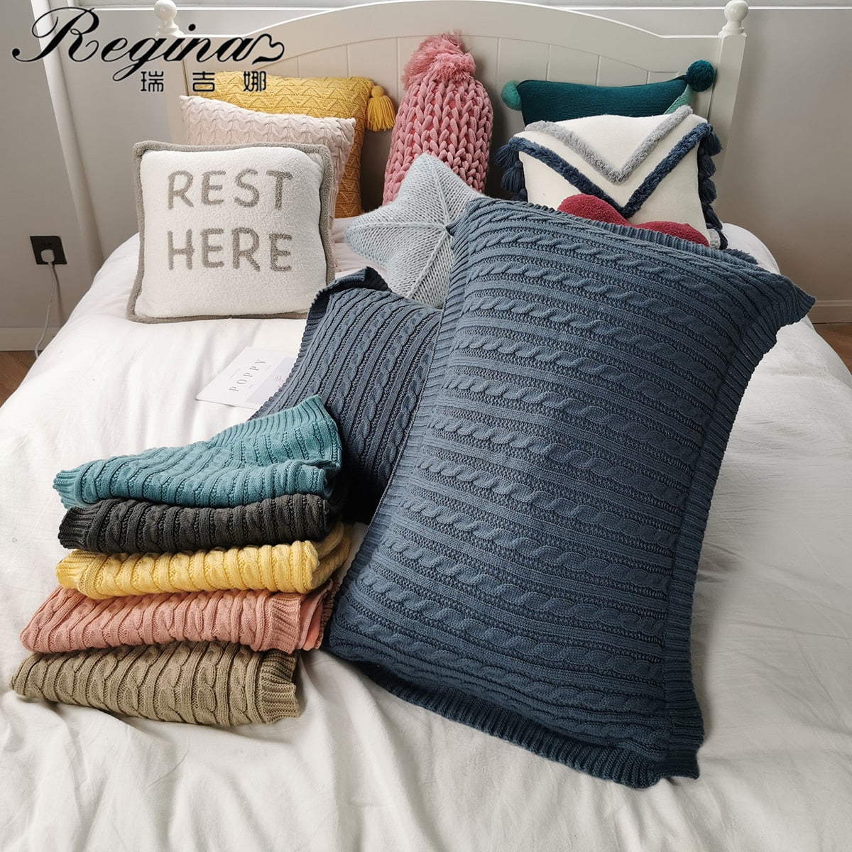 REGINA Brand Twist Stripe Knitted Pillow Case