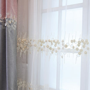 New Light Luxury Curtains for Living Dining Room Bedroom Thick Cashmere Shading Chenille Embroidered Bead Blue Curtains Tulle
