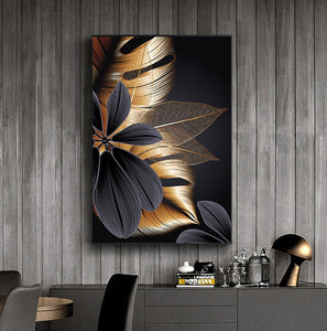 Art Painting Golden Plant Leaf Canvas