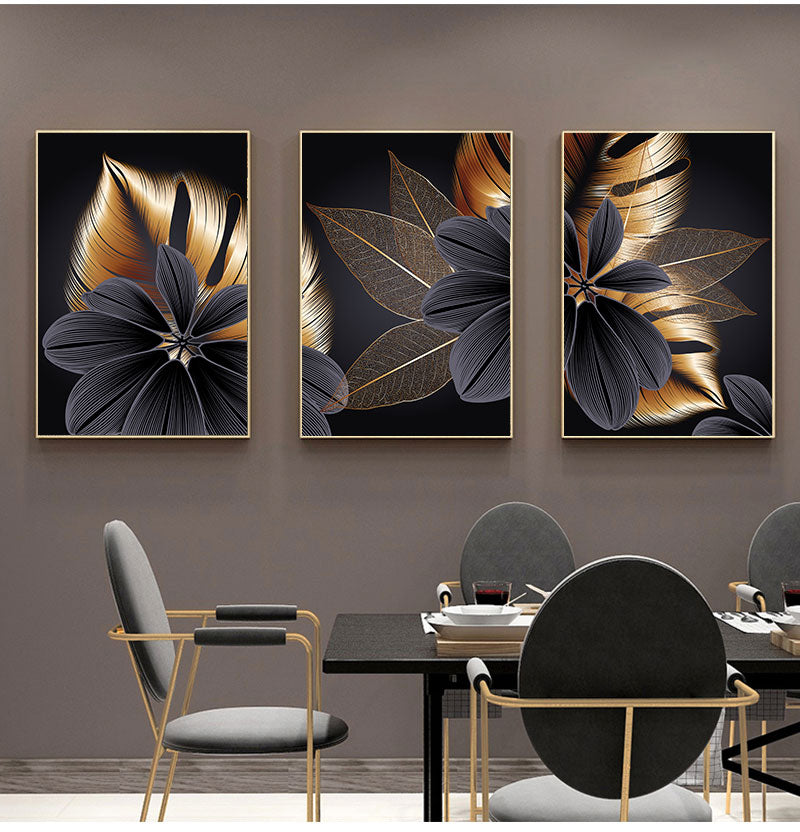 Art Painting Golden Plant Leaf Canvas