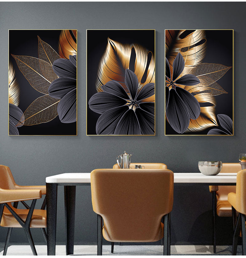 Art Painting Golden Plant Leaf Canvas