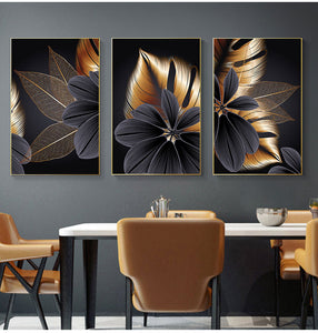 Art Painting Golden Plant Leaf Canvas