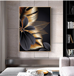 Art Painting Golden Plant Leaf Canvas