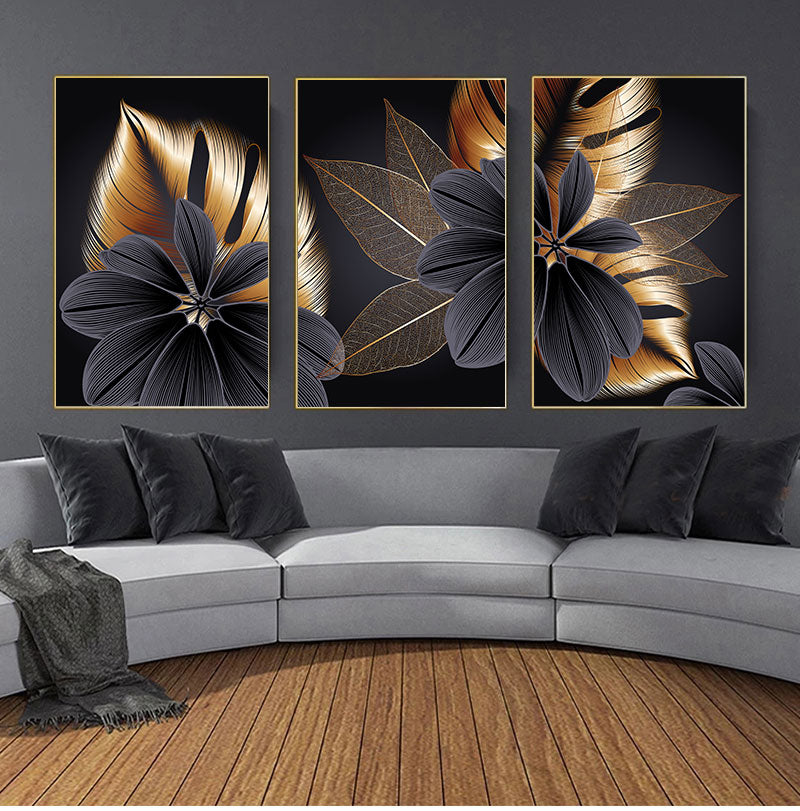 Art Painting Golden Plant Leaf Canvas