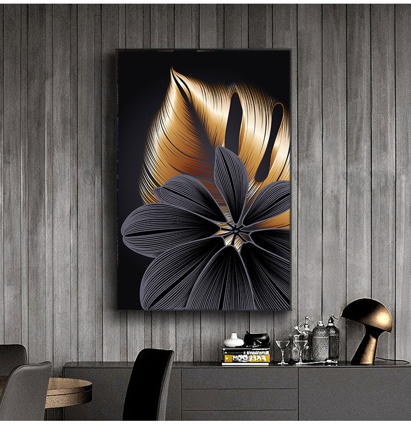 Art Painting Golden Plant Leaf Canvas