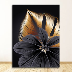 Art Painting Golden Plant Leaf Canvas