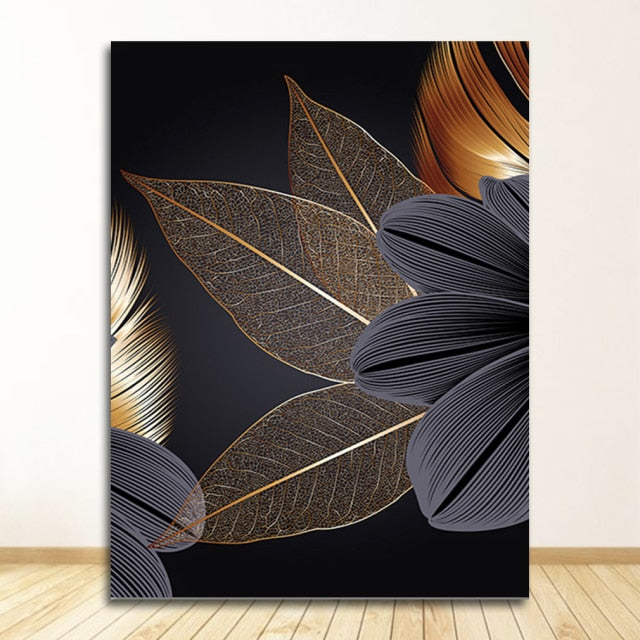 Art Painting Golden Plant Leaf Canvas