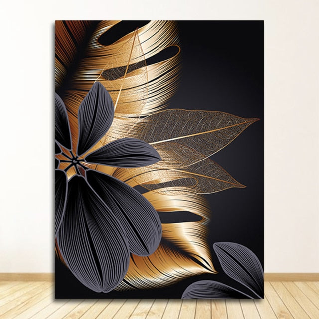 Art Painting Golden Plant Leaf Canvas