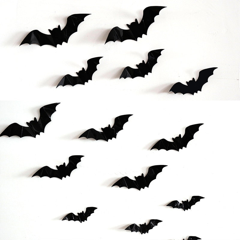 16pcs Halloween 3D black bat Wall Stickers