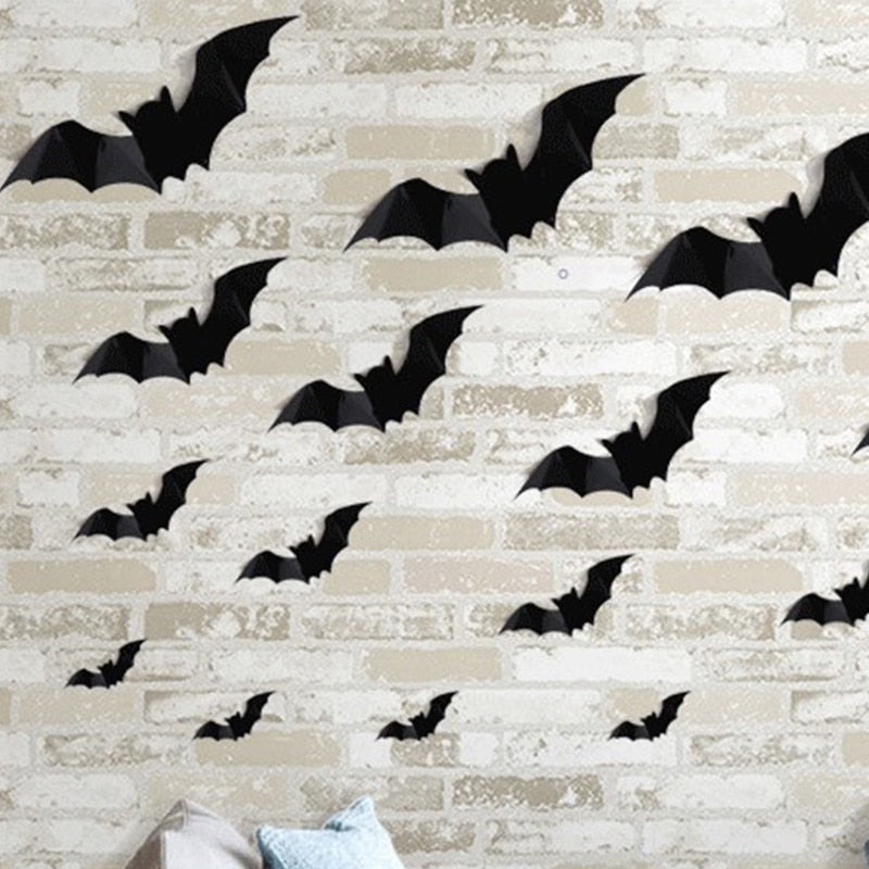 16pcs Halloween 3D black bat Wall Stickers