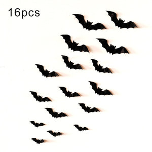 16pcs Halloween 3D black bat Wall Stickers