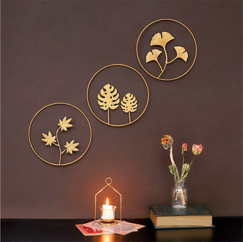 Iron Leaf Round Wall Decoration Pendant