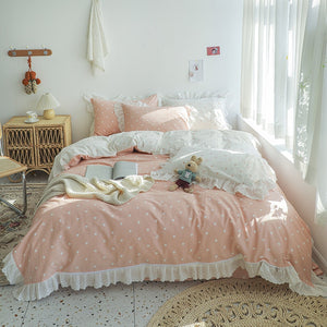 Cotton embroidered lace bedding set