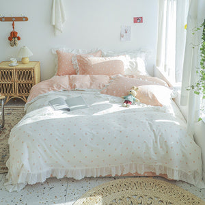 Cotton embroidered lace bedding set