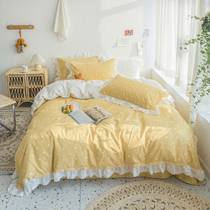 Cotton embroidered lace bedding set