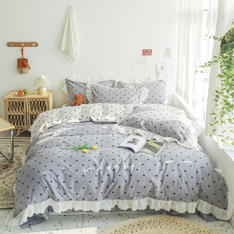 Cotton embroidered lace bedding set