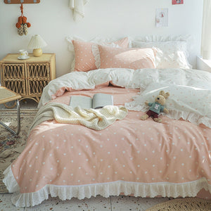 Cotton embroidered lace bedding set