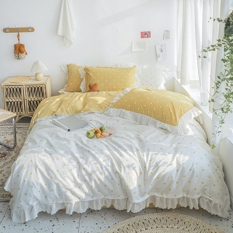 Cotton embroidered lace bedding set