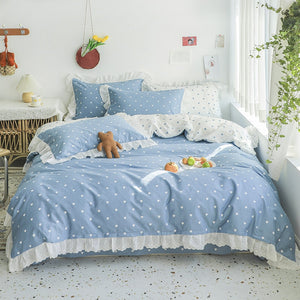 Cotton embroidered lace bedding set