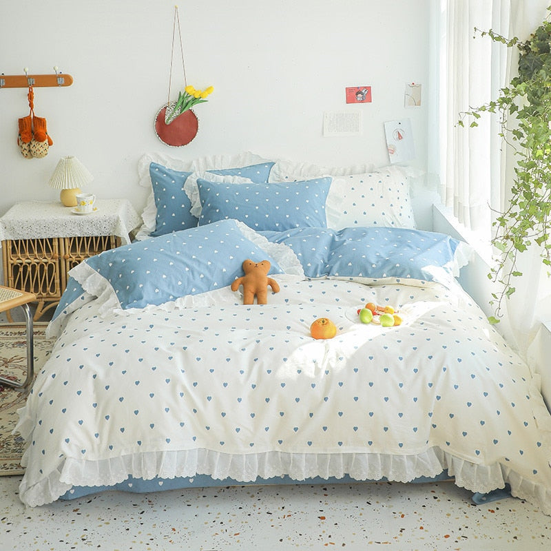 Cotton embroidered lace bedding set