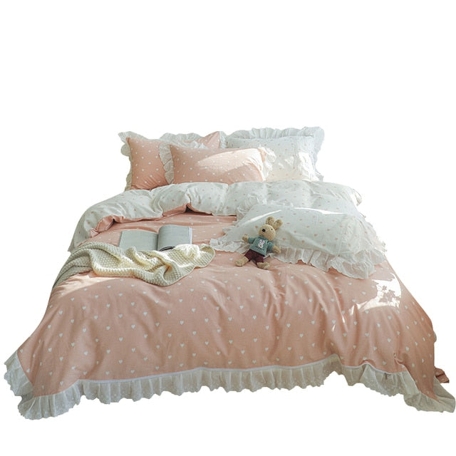 Cotton embroidered lace bedding set