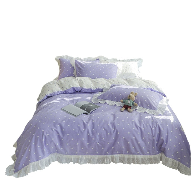 Cotton embroidered lace bedding set