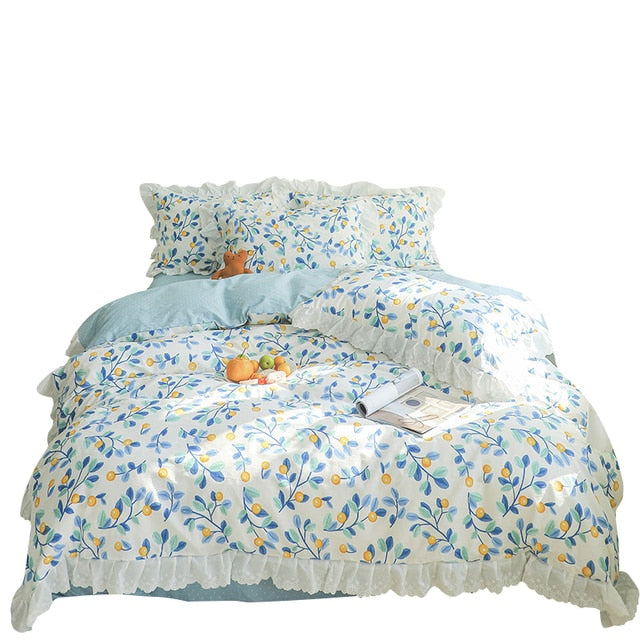 Cotton embroidered lace bedding set