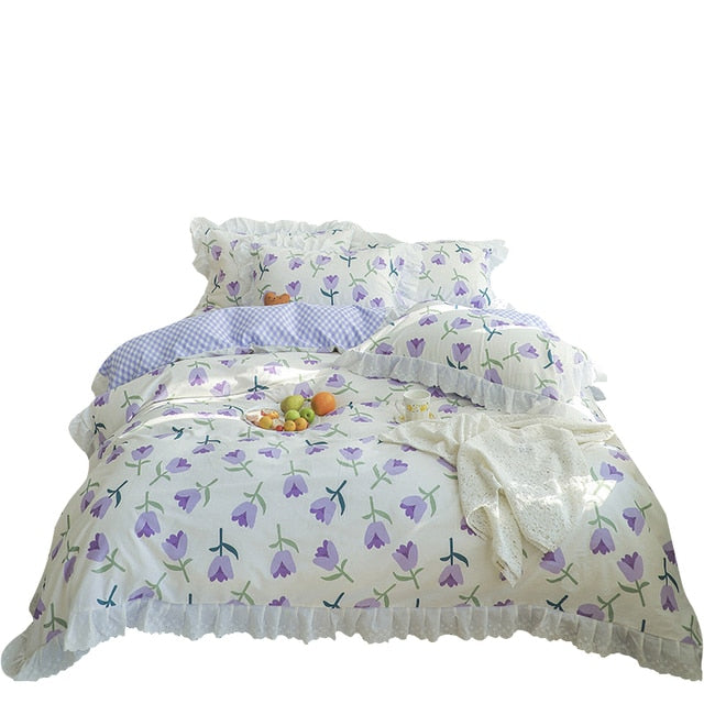 Cotton embroidered lace bedding set